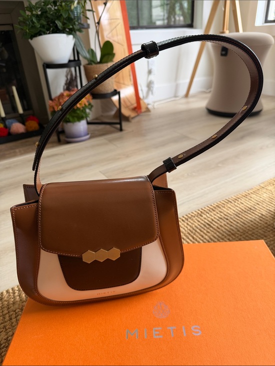 Mietis Handbags - Mietis Jill handbag Brown, Cream and black leather with adjustable strap